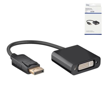 DINIC adapter 1.2 DisplayPort to DVI-D, DP plug - DVI socket 1080p max.(1920x1200 60Hz)black, DINIC box with Euro hole, 0.15m